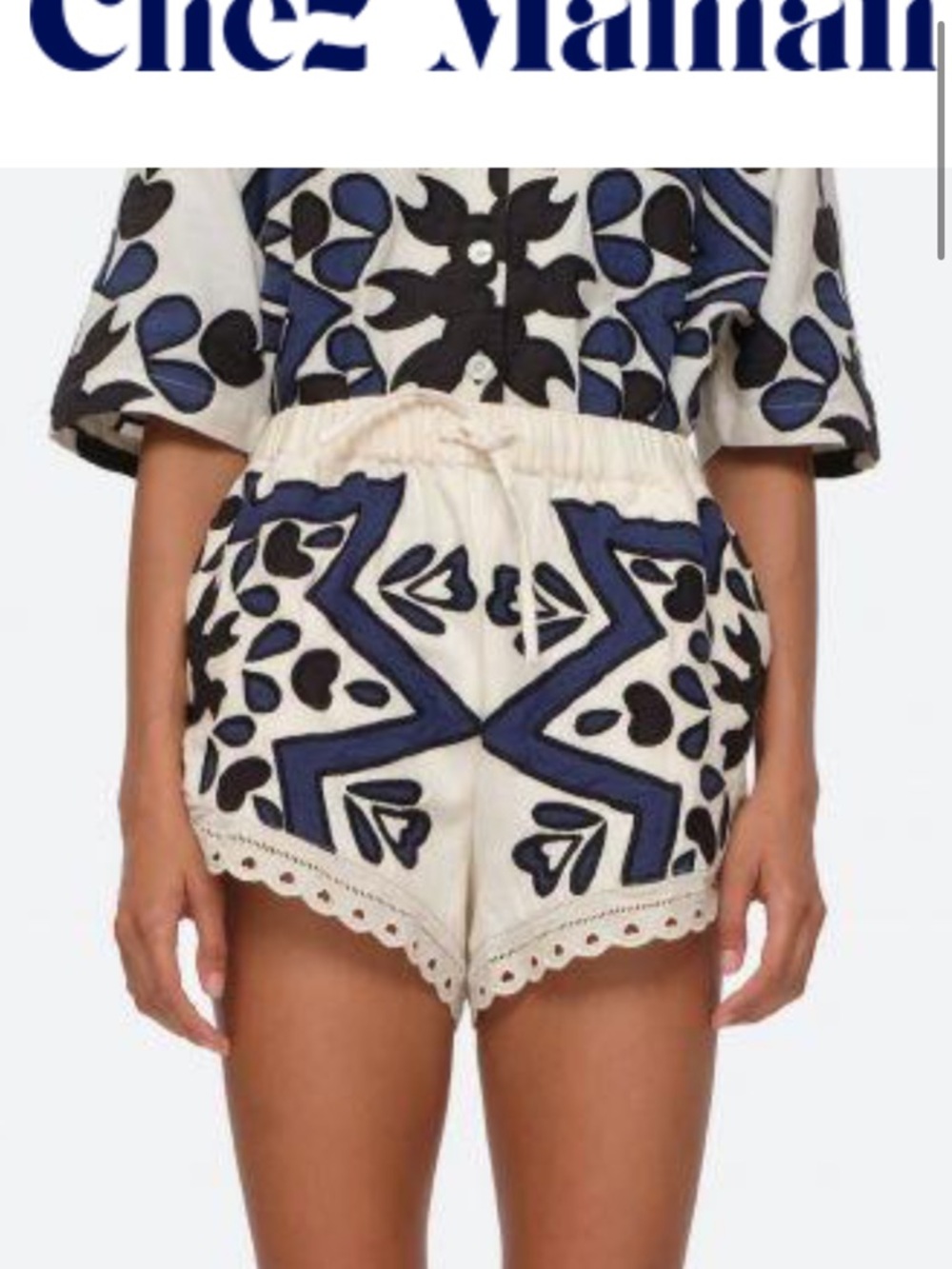 Sea New York Cream Shorts with Navy & Black Embroidery